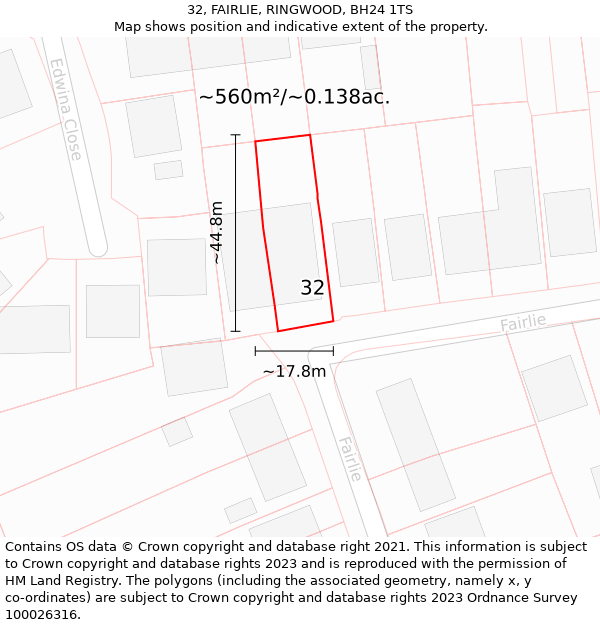 32, FAIRLIE, RINGWOOD, BH24 1TS: Plot and title map