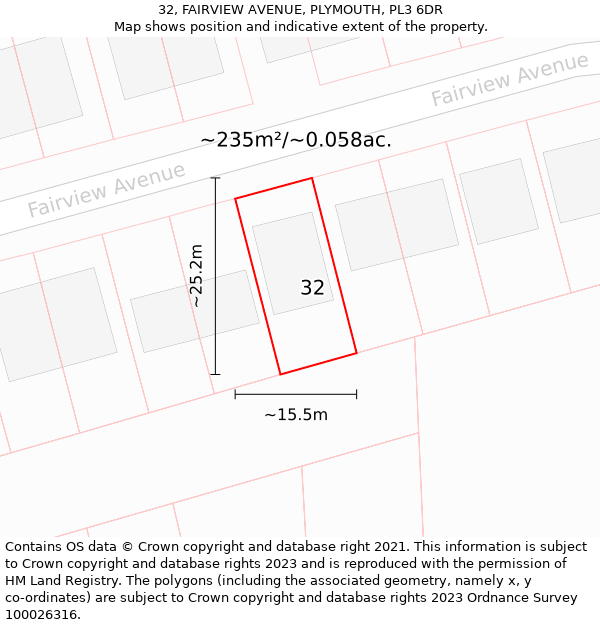 32, FAIRVIEW AVENUE, PLYMOUTH, PL3 6DR: Plot and title map