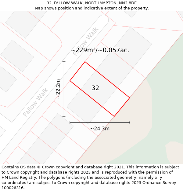 32, FALLOW WALK, NORTHAMPTON, NN2 8DE: Plot and title map