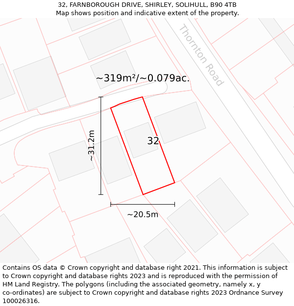 32, FARNBOROUGH DRIVE, SHIRLEY, SOLIHULL, B90 4TB: Plot and title map