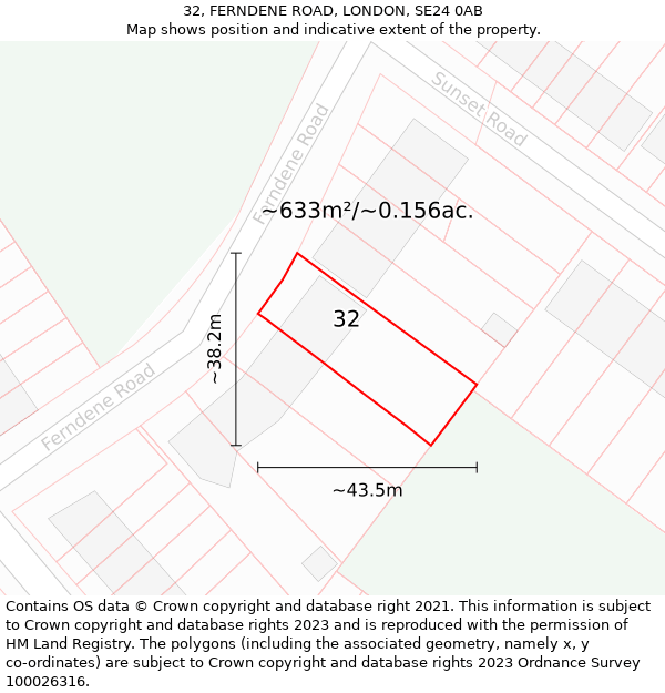 32, FERNDENE ROAD, LONDON, SE24 0AB: Plot and title map