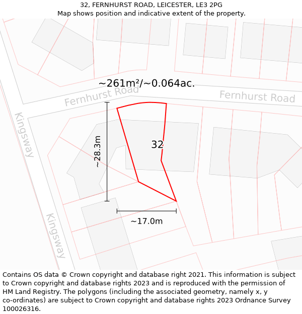 32, FERNHURST ROAD, LEICESTER, LE3 2PG: Plot and title map