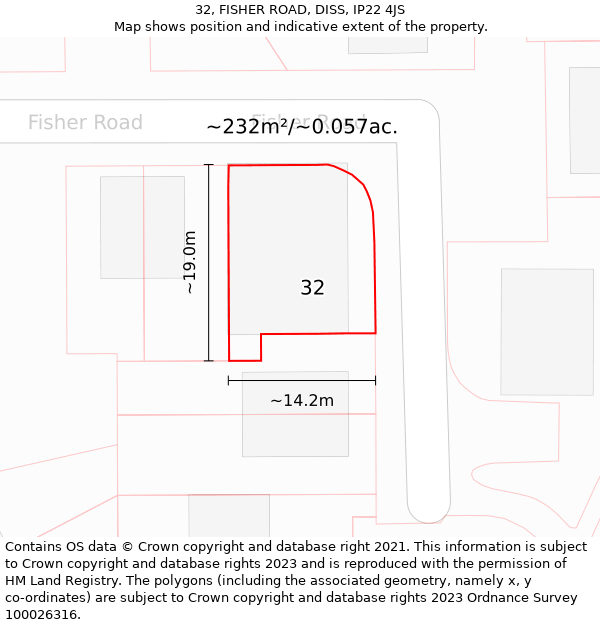 32, FISHER ROAD, DISS, IP22 4JS: Plot and title map