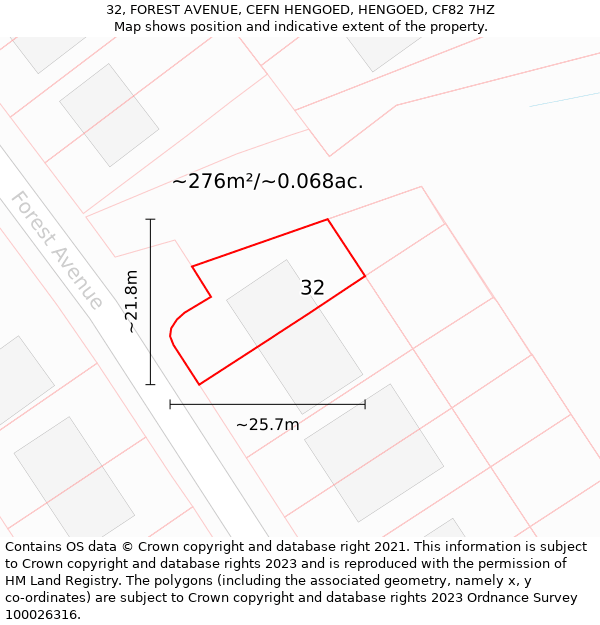 32, FOREST AVENUE, CEFN HENGOED, HENGOED, CF82 7HZ: Plot and title map