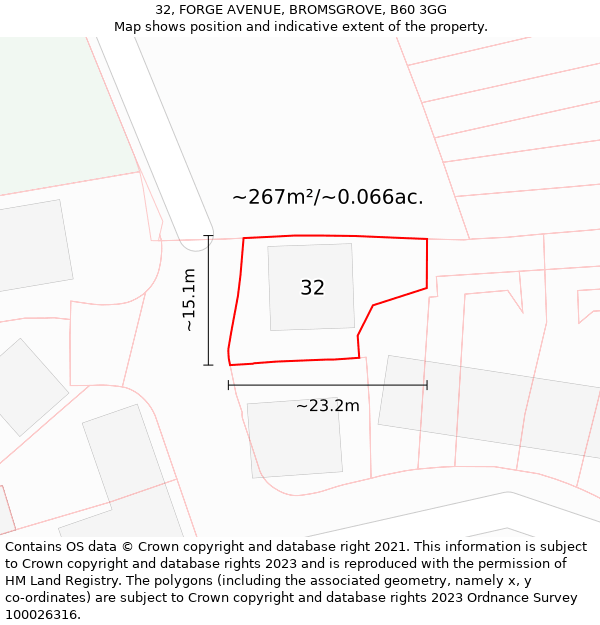 32, FORGE AVENUE, BROMSGROVE, B60 3GG: Plot and title map