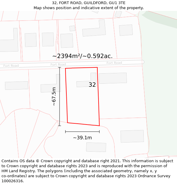 32, FORT ROAD, GUILDFORD, GU1 3TE: Plot and title map