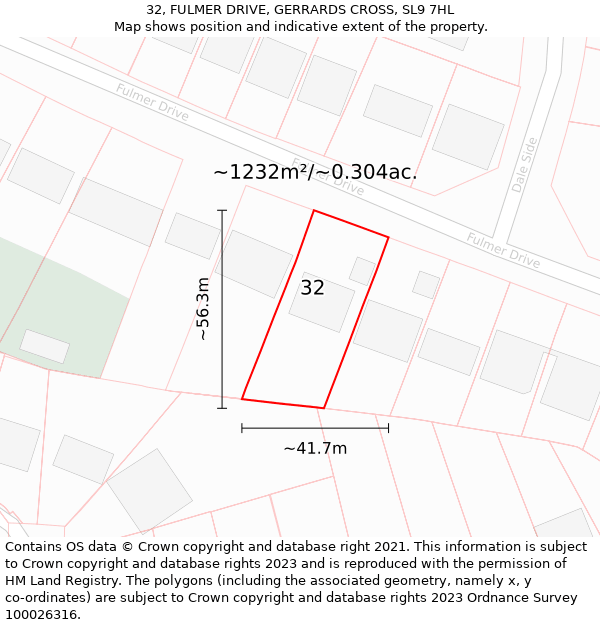 32, FULMER DRIVE, GERRARDS CROSS, SL9 7HL: Plot and title map