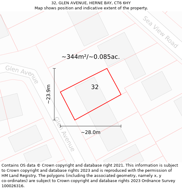 32, GLEN AVENUE, HERNE BAY, CT6 6HY: Plot and title map