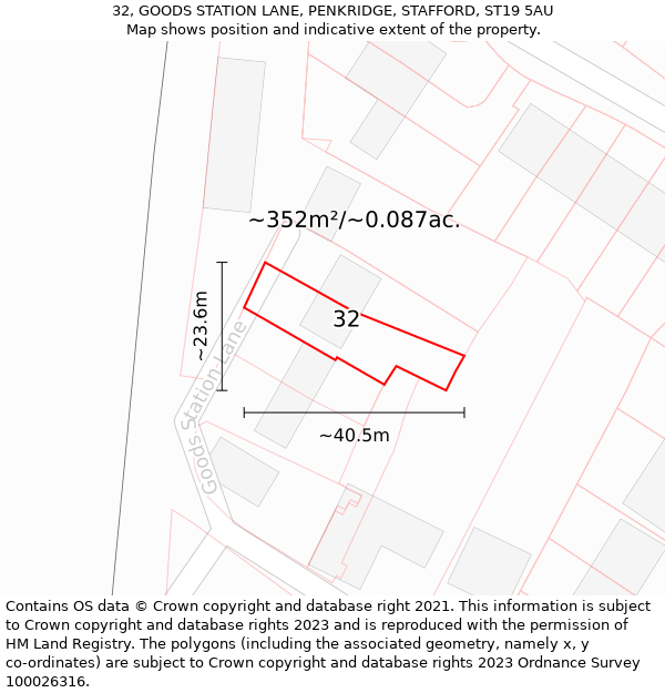 32, GOODS STATION LANE, PENKRIDGE, STAFFORD, ST19 5AU: Plot and title map