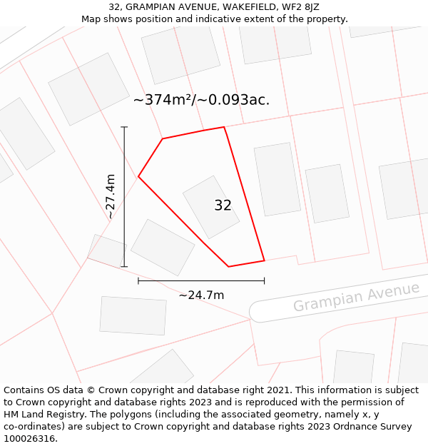 32, GRAMPIAN AVENUE, WAKEFIELD, WF2 8JZ: Plot and title map