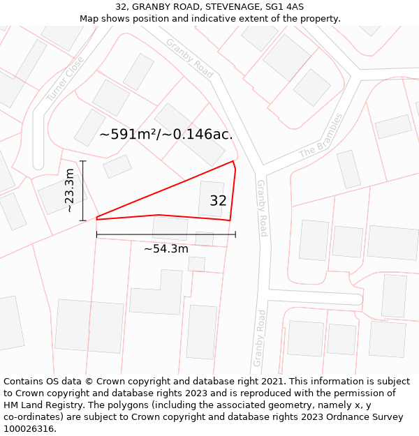 32, GRANBY ROAD, STEVENAGE, SG1 4AS: Plot and title map