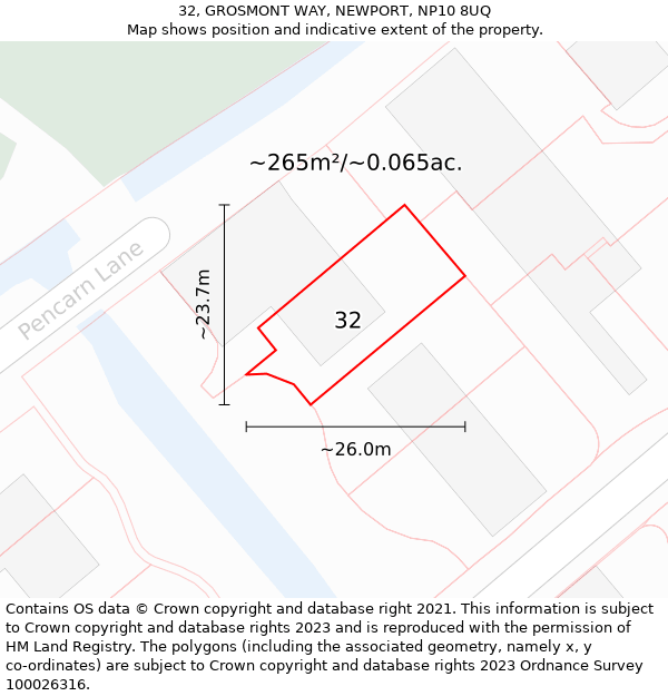 32, GROSMONT WAY, NEWPORT, NP10 8UQ: Plot and title map