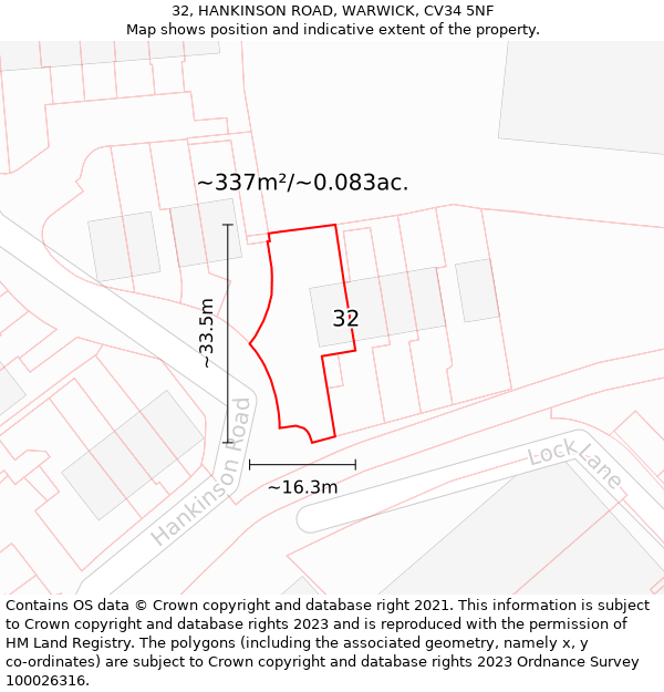 32, HANKINSON ROAD, WARWICK, CV34 5NF: Plot and title map