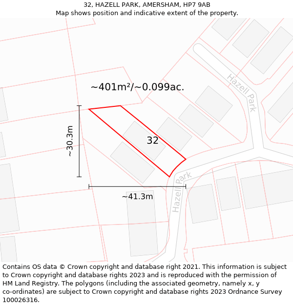 32, HAZELL PARK, AMERSHAM, HP7 9AB: Plot and title map