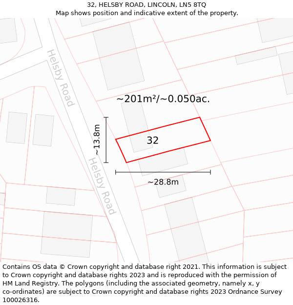 32, HELSBY ROAD, LINCOLN, LN5 8TQ: Plot and title map