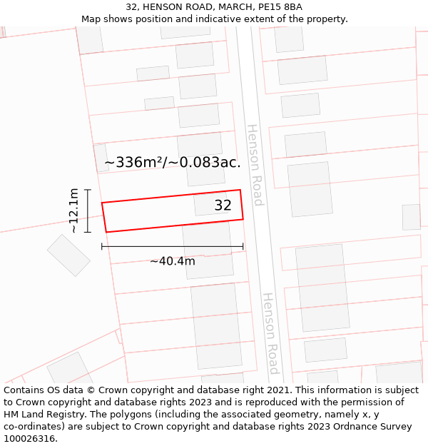 32, HENSON ROAD, MARCH, PE15 8BA: Plot and title map