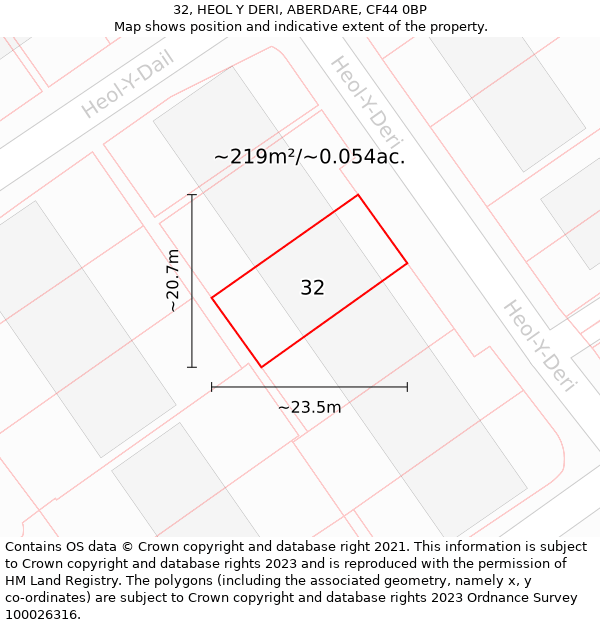 32, HEOL Y DERI, ABERDARE, CF44 0BP: Plot and title map