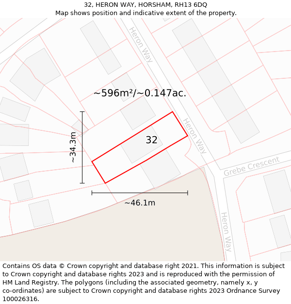 32, HERON WAY, HORSHAM, RH13 6DQ: Plot and title map