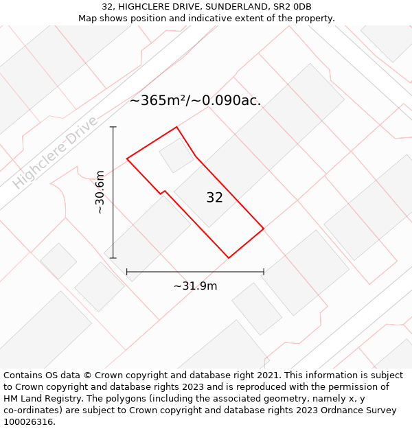 32, HIGHCLERE DRIVE, SUNDERLAND, SR2 0DB: Plot and title map