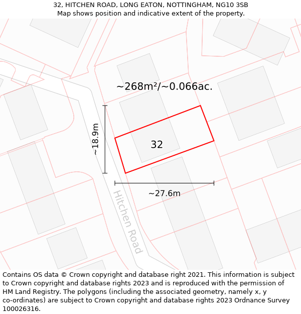 32, HITCHEN ROAD, LONG EATON, NOTTINGHAM, NG10 3SB: Plot and title map