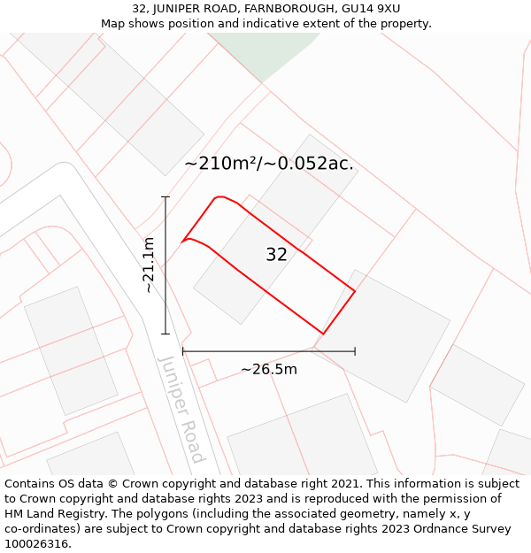 32, JUNIPER ROAD, FARNBOROUGH, GU14 9XU: Plot and title map