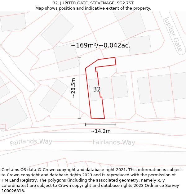 32, JUPITER GATE, STEVENAGE, SG2 7ST: Plot and title map