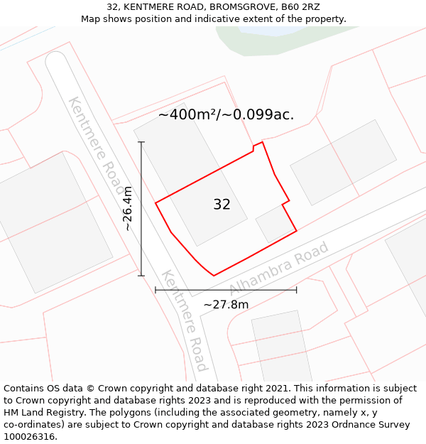32, KENTMERE ROAD, BROMSGROVE, B60 2RZ: Plot and title map