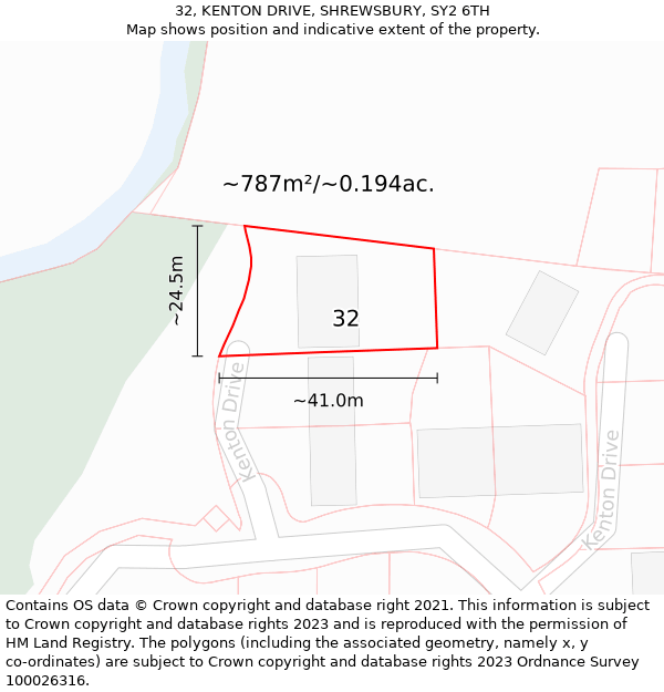 32, KENTON DRIVE, SHREWSBURY, SY2 6TH: Plot and title map