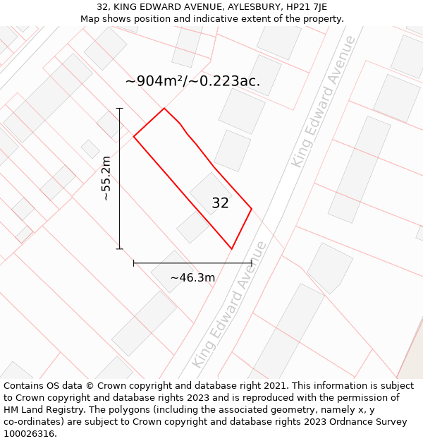 32, KING EDWARD AVENUE, AYLESBURY, HP21 7JE: Plot and title map