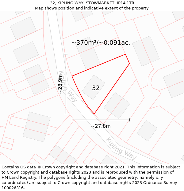 32, KIPLING WAY, STOWMARKET, IP14 1TR: Plot and title map