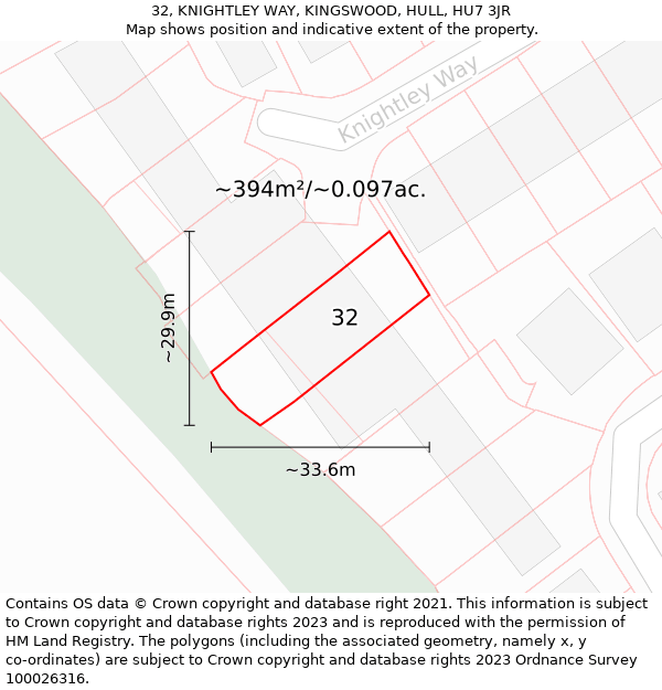 32, KNIGHTLEY WAY, KINGSWOOD, HULL, HU7 3JR: Plot and title map