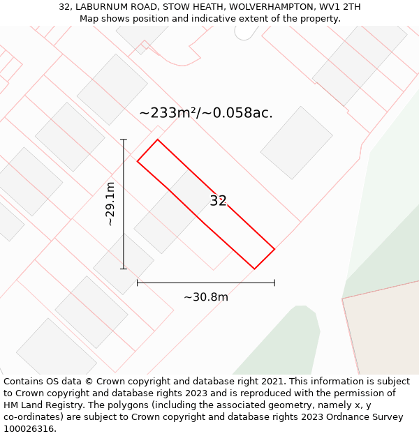 32, LABURNUM ROAD, STOW HEATH, WOLVERHAMPTON, WV1 2TH: Plot and title map