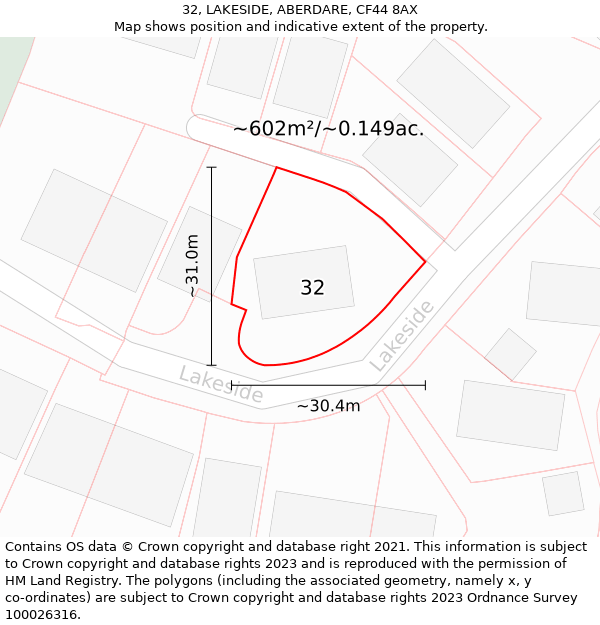 32, LAKESIDE, ABERDARE, CF44 8AX: Plot and title map