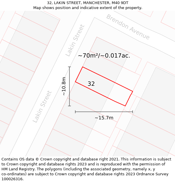 32, LAKIN STREET, MANCHESTER, M40 9DT: Plot and title map