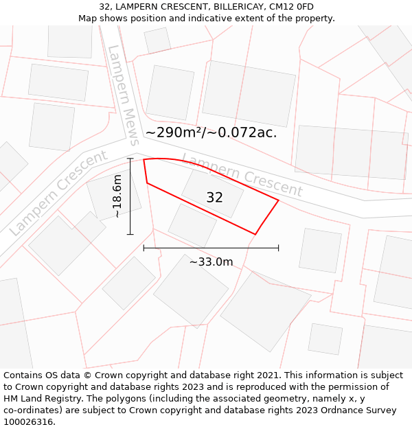 32, LAMPERN CRESCENT, BILLERICAY, CM12 0FD: Plot and title map