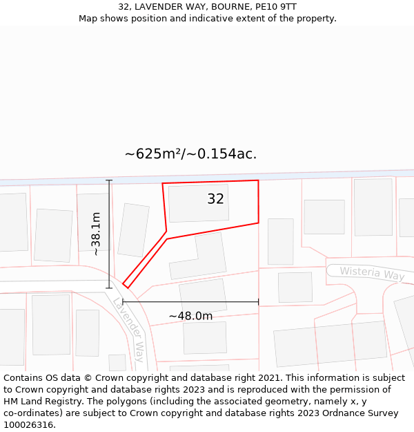 32, LAVENDER WAY, BOURNE, PE10 9TT: Plot and title map