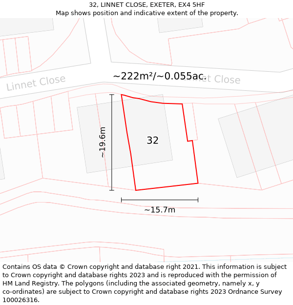 32, LINNET CLOSE, EXETER, EX4 5HF: Plot and title map