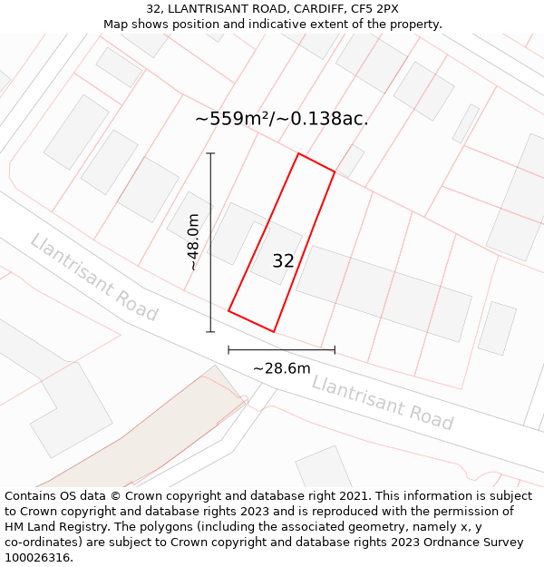 32, LLANTRISANT ROAD, CARDIFF, CF5 2PX: Plot and title map