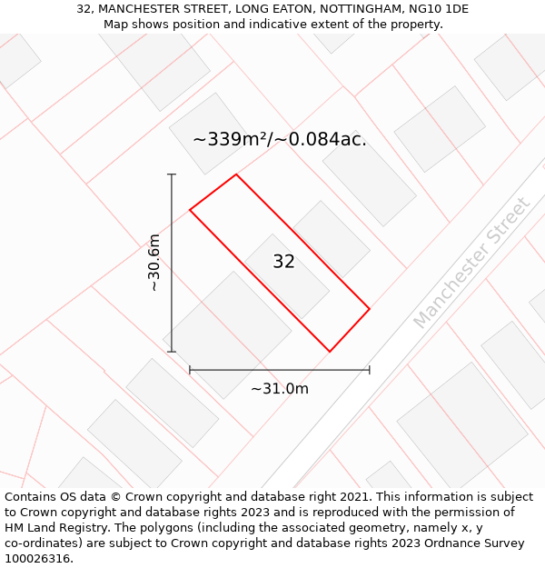 32, MANCHESTER STREET, LONG EATON, NOTTINGHAM, NG10 1DE: Plot and title map