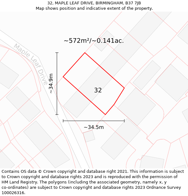 32, MAPLE LEAF DRIVE, BIRMINGHAM, B37 7JB: Plot and title map