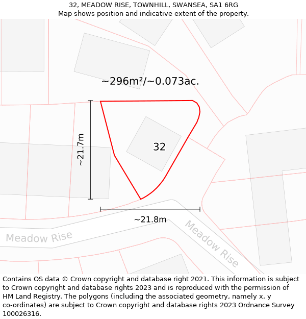 32, MEADOW RISE, TOWNHILL, SWANSEA, SA1 6RG: Plot and title map