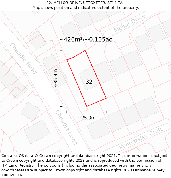 32, MELLOR DRIVE, UTTOXETER, ST14 7AL: Plot and title map