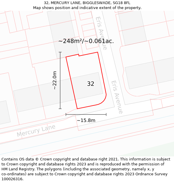 32, MERCURY LANE, BIGGLESWADE, SG18 8FL: Plot and title map