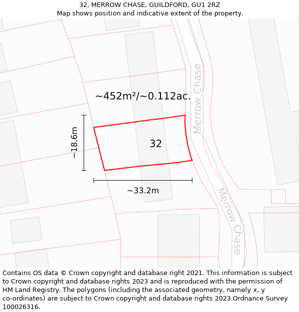 32, MERROW CHASE, GUILDFORD, GU1 2RZ: Plot and title map