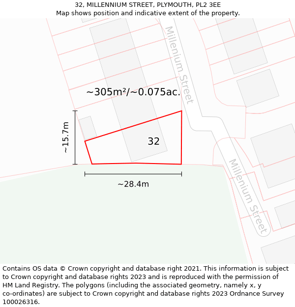 32, MILLENNIUM STREET, PLYMOUTH, PL2 3EE: Plot and title map