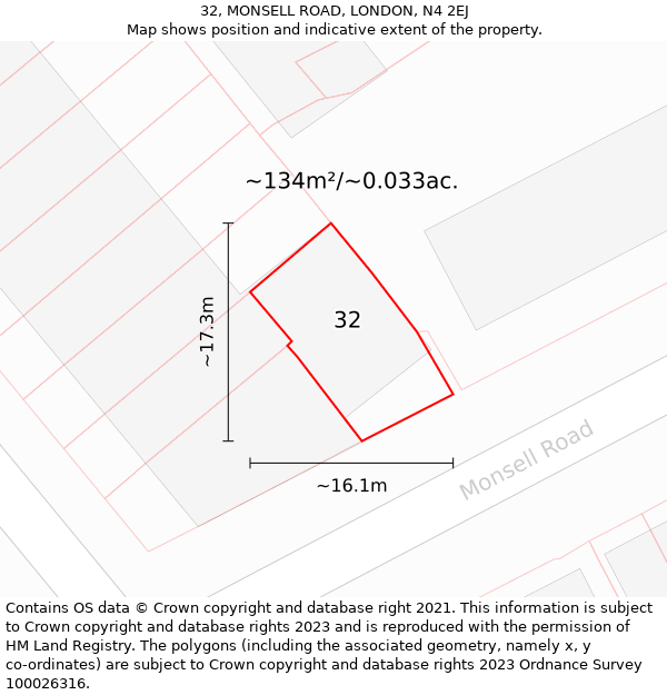 32, MONSELL ROAD, LONDON, N4 2EJ: Plot and title map