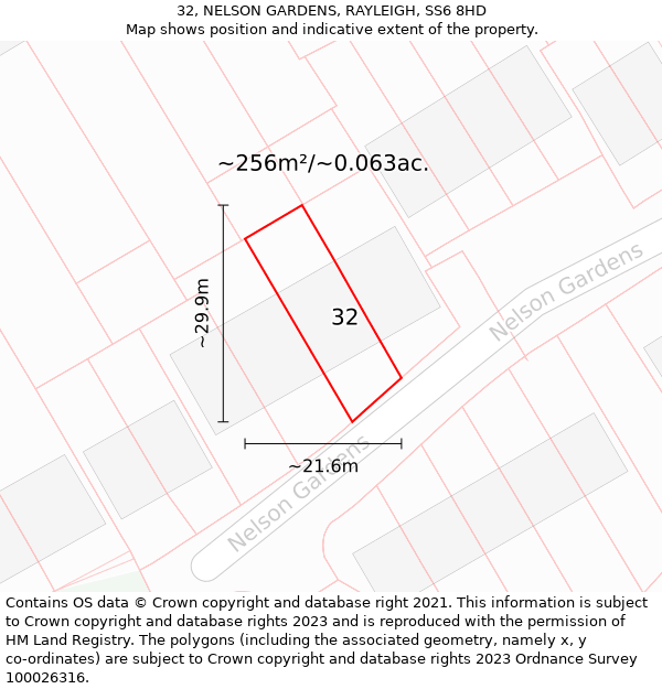 32, NELSON GARDENS, RAYLEIGH, SS6 8HD: Plot and title map