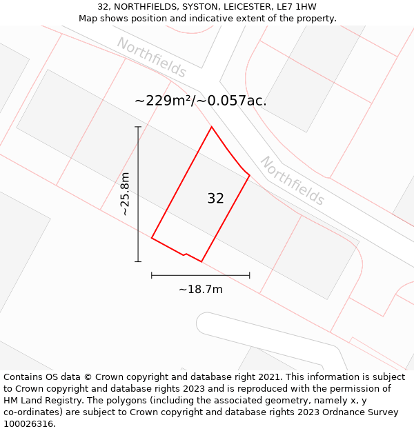 32, NORTHFIELDS, SYSTON, LEICESTER, LE7 1HW: Plot and title map