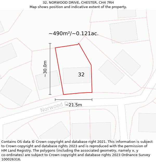 32, NORWOOD DRIVE, CHESTER, CH4 7RH: Plot and title map