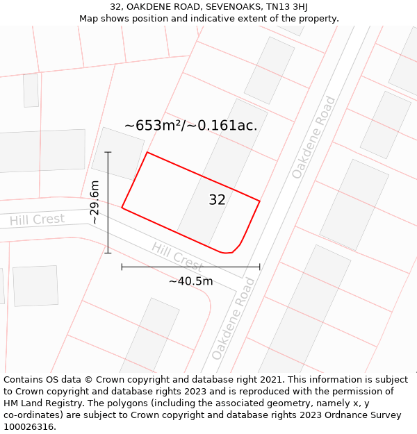 32, OAKDENE ROAD, SEVENOAKS, TN13 3HJ: Plot and title map